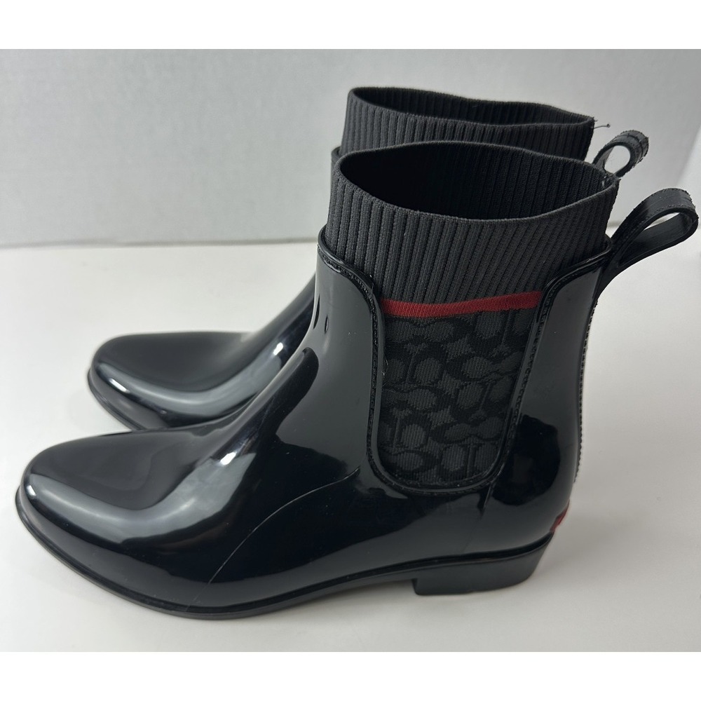 Coach Rivington Rain Boot Coach Signature Logo Shoes Black Booties Womens Size 9 - Picture 6 of 14